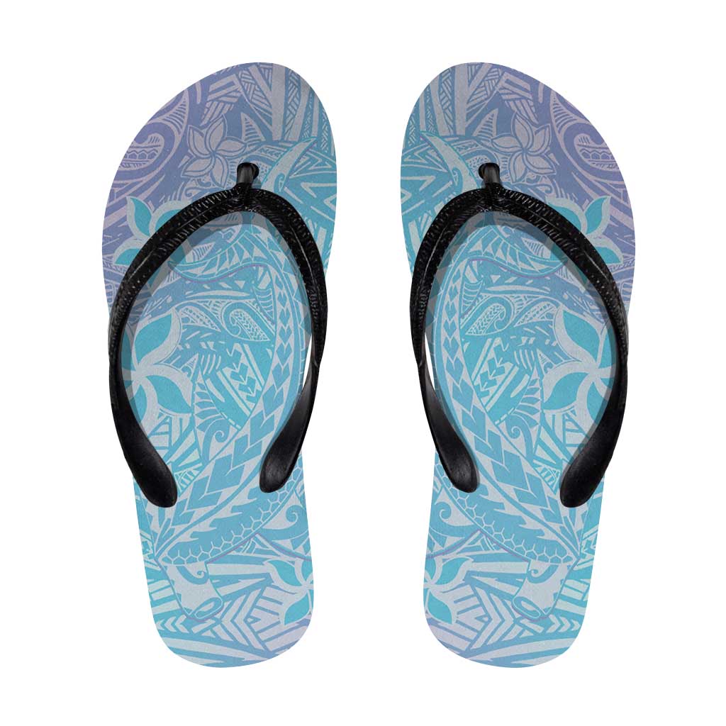 Baby Blue Gradient Polynesia Flip Flops Hawaiian Tribal Hammerhead Shark Tattoo LT14 Baby Blue - Polynesian Pride