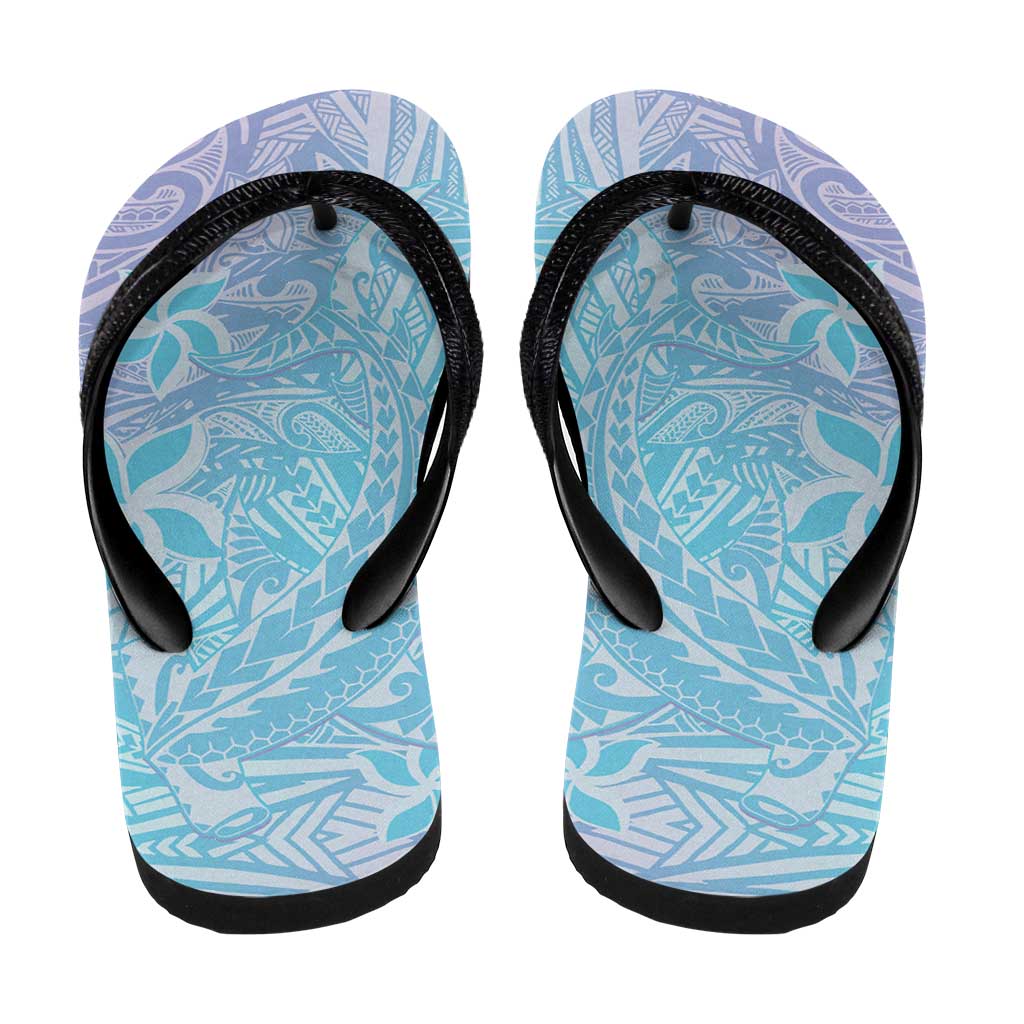 Baby Blue Gradient Polynesia Flip Flops Hawaiian Tribal Hammerhead Shark Tattoo LT14 - Polynesian Pride