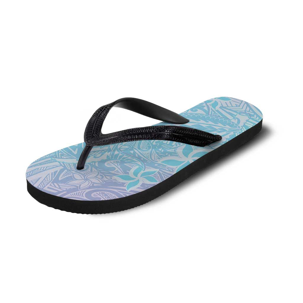 Baby Blue Gradient Polynesia Flip Flops Hawaiian Tribal Hammerhead Shark Tattoo LT14 - Polynesian Pride