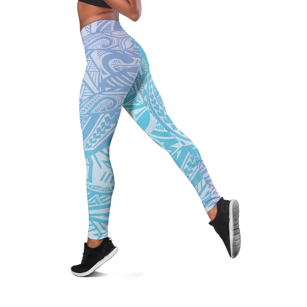 Baby Blue Gradient Polynesia Leggings Hawaiian Tribal Hammerhead Shark Tattoo LT14 Baby Blue - Polynesian Pride