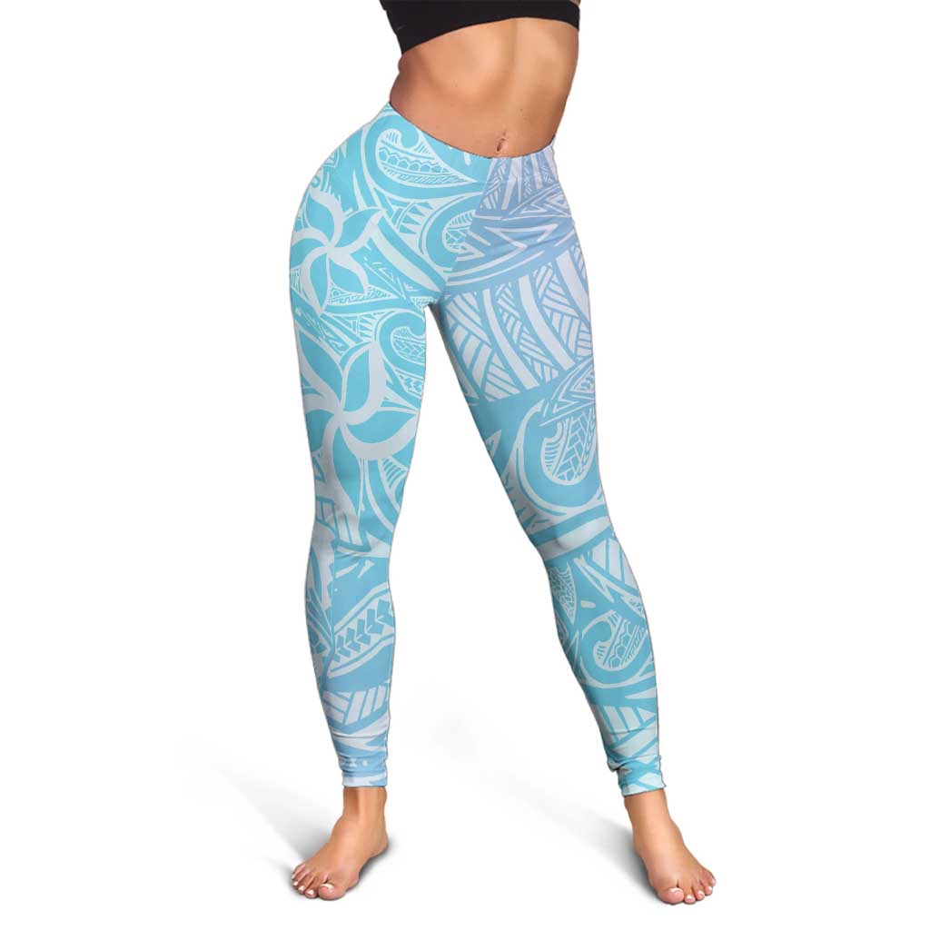 Baby Blue Gradient Polynesia Leggings Hawaiian Tribal Hammerhead Shark Tattoo LT14 - Polynesian Pride