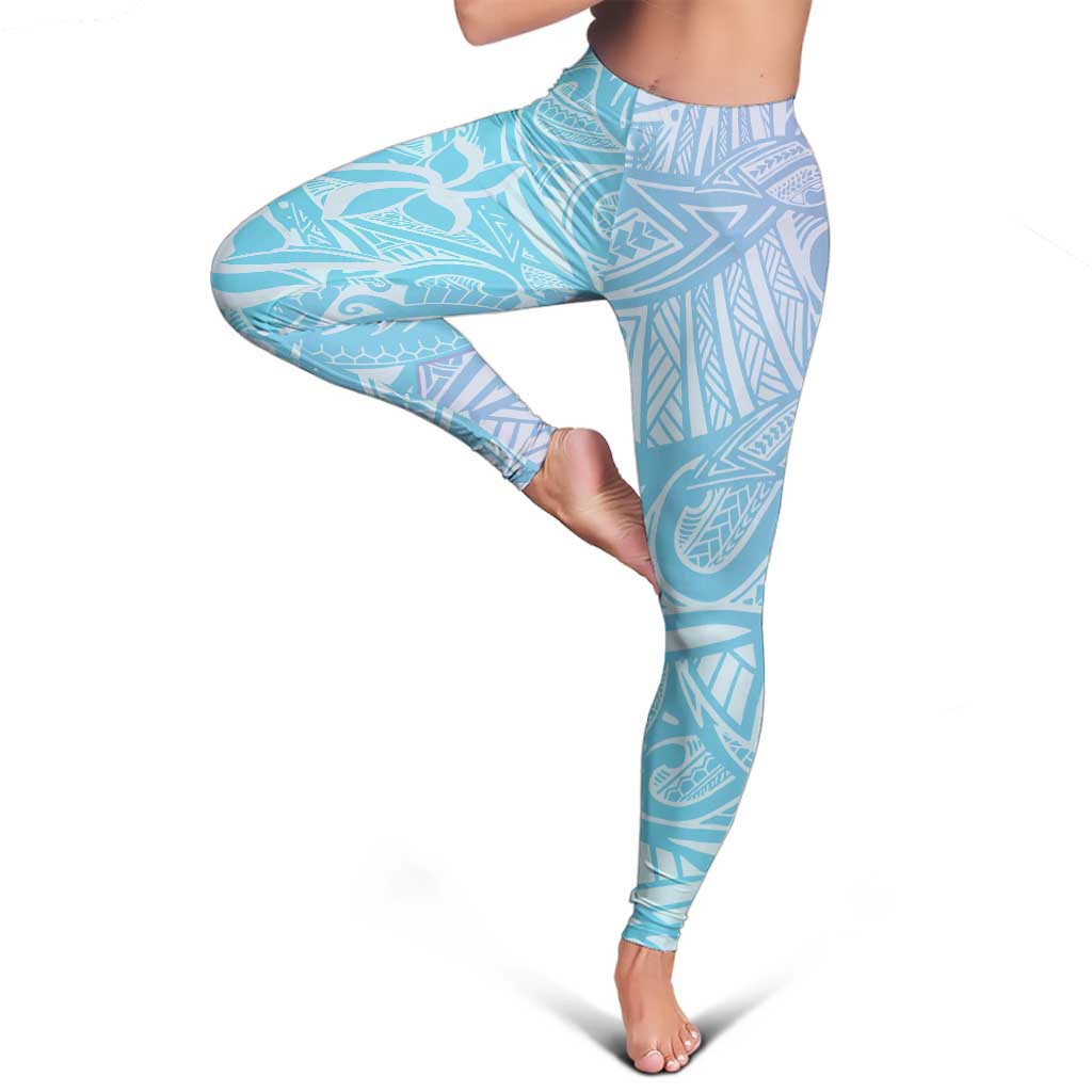 Baby Blue Gradient Polynesia Leggings Hawaiian Tribal Hammerhead Shark Tattoo LT14 - Polynesian Pride