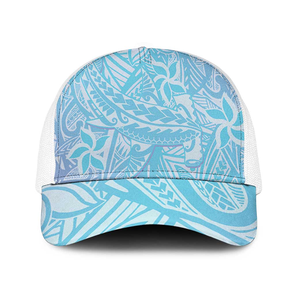 Baby Blue Gradient Polynesia Mesh Trucker Cap Hawaiian Tribal Hammerhead Shark Tattoo - Polynesian Pride