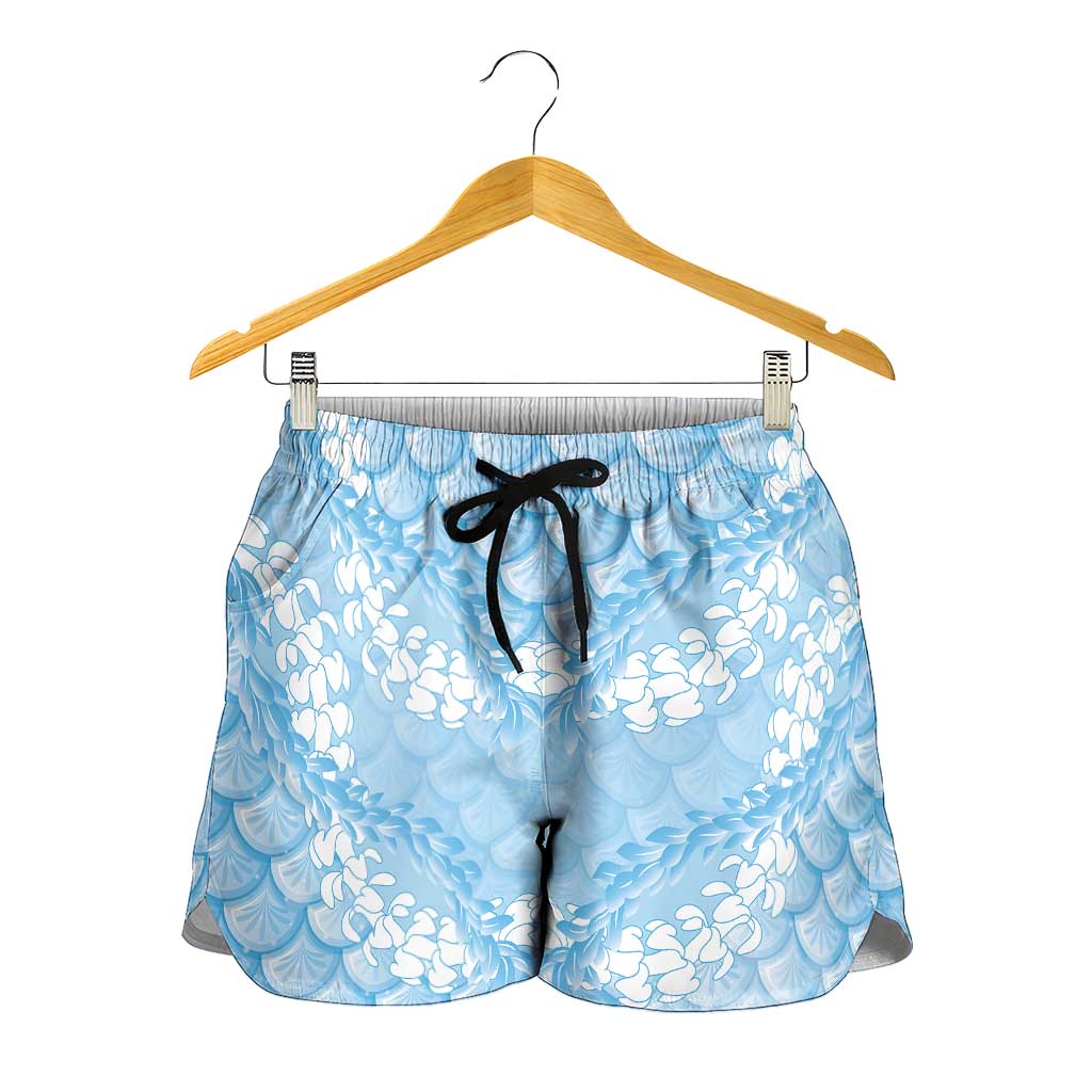 Baby Blue Mermaid Puakenikeni Maile Lei Shorts for Women LT01 - Polynesian Pride