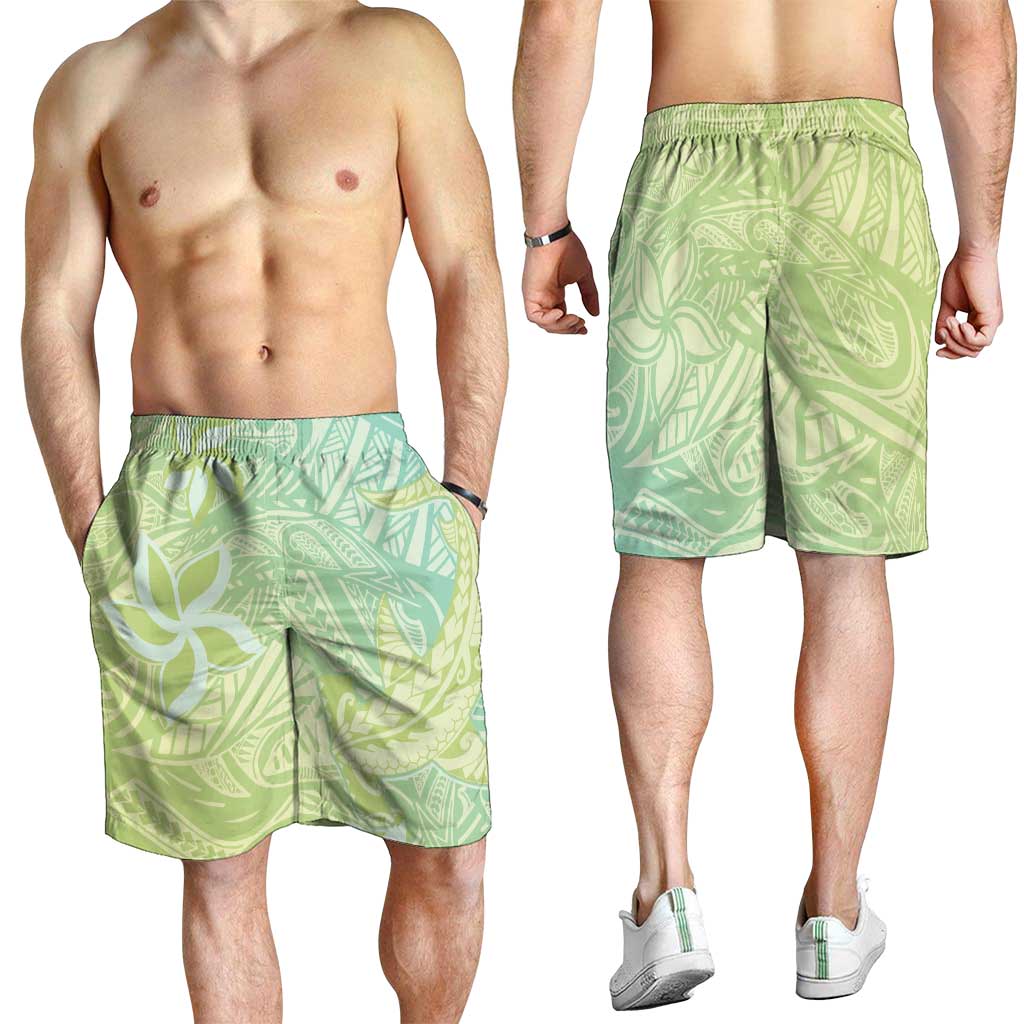Baby Green Gradient Polynesia Shorts for Men Hawaiian Tribal Hammerhead Shark Tattoo - Polynesian Pride