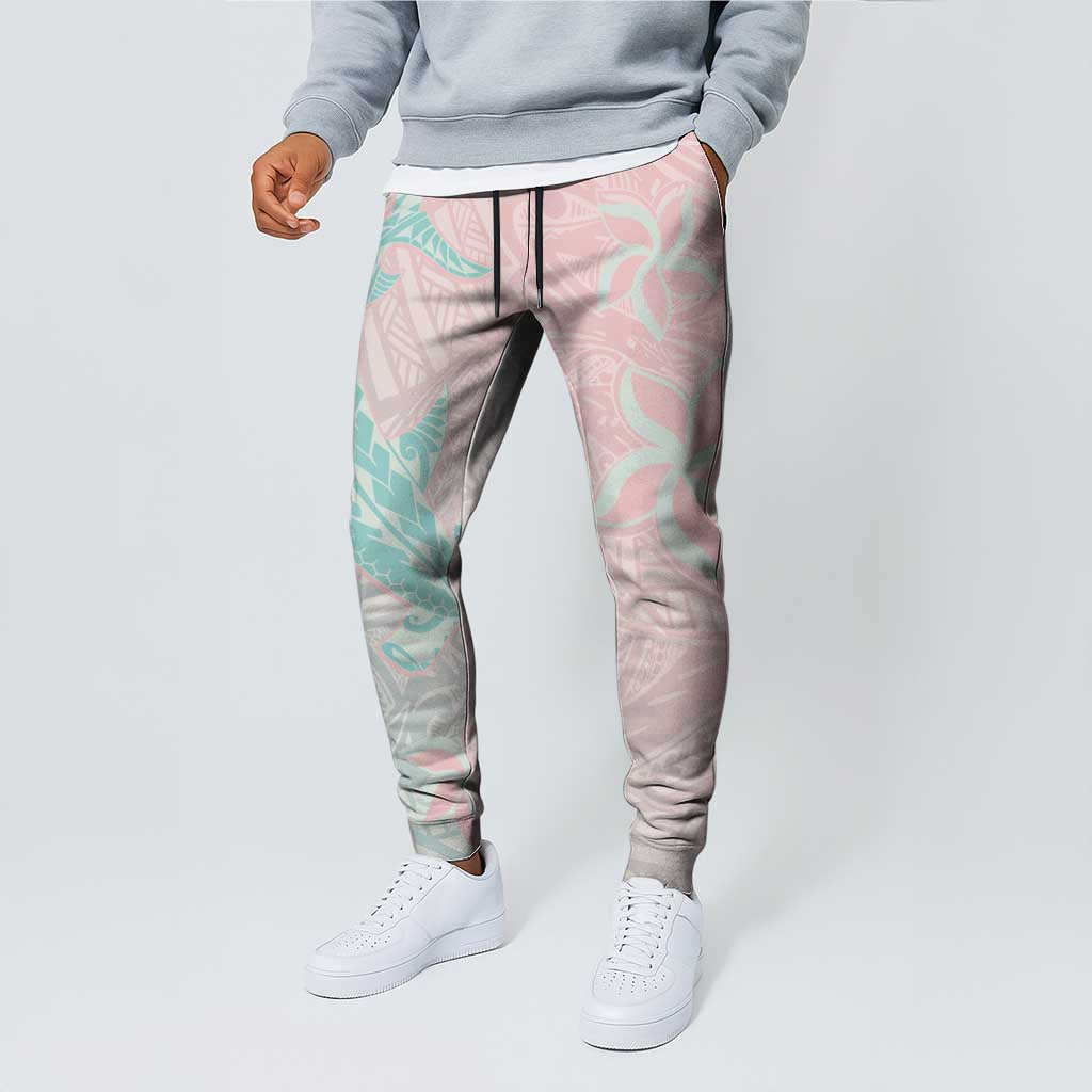 Baby Pink Gradient Polynesia Jogger Pants Hawaiian Tribal Hammerhead Shark Tattoo - Polynesian Pride