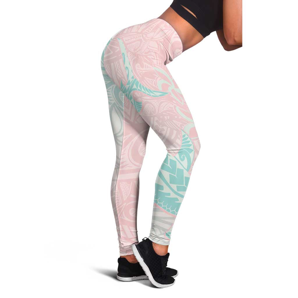 Baby Pink Gradient Polynesia Leggings Hawaiian Tribal Hammerhead Shark Tattoo LT14 - Polynesian Pride