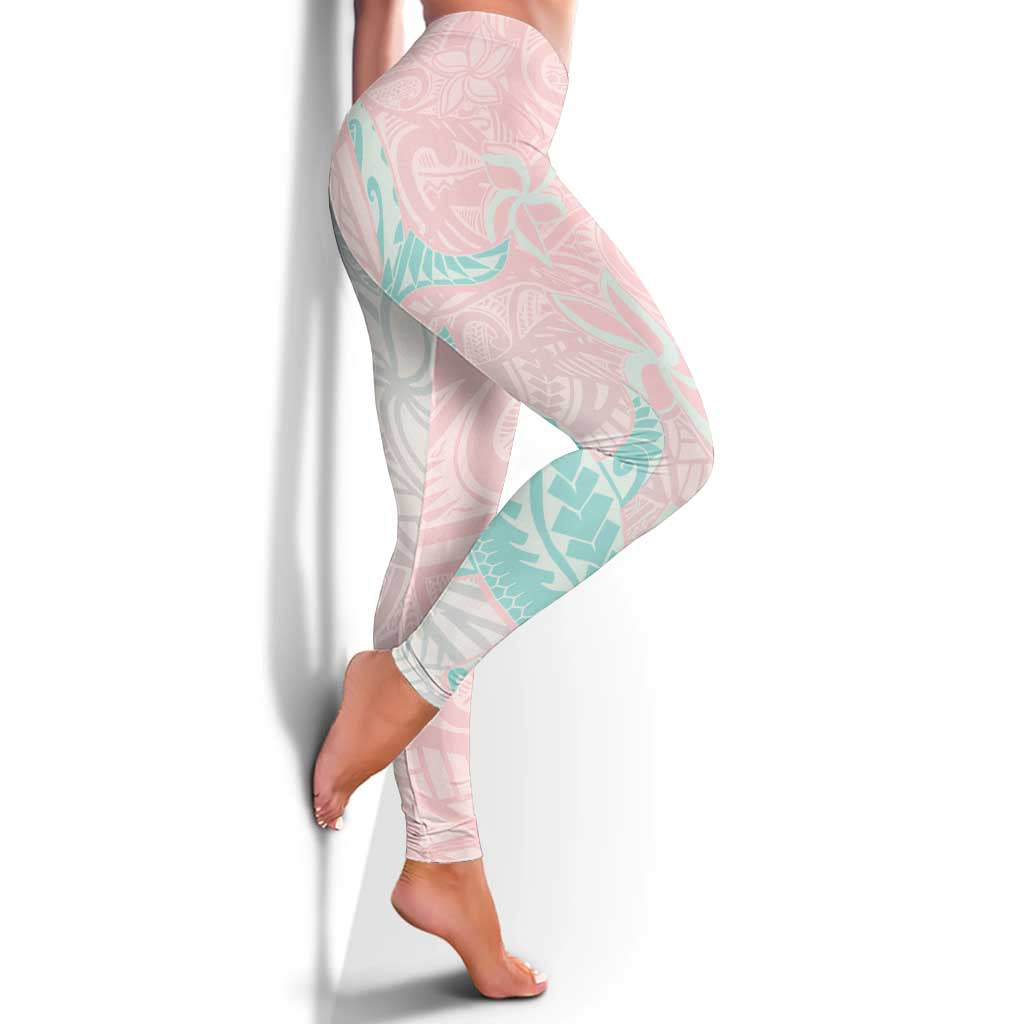 Baby Pink Gradient Polynesia Leggings Hawaiian Tribal Hammerhead Shark Tattoo LT14 - Polynesian Pride