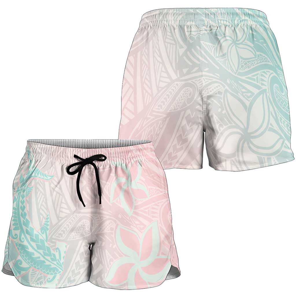 Baby Pink Gradient Polynesia Shorts for Women Hawaiian Tribal Hammerhead Shark Tattoo - Polynesian Pride
