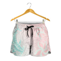 Baby Pink Gradient Polynesia Shorts for Women Hawaiian Tribal Hammerhead Shark Tattoo - Polynesian Pride