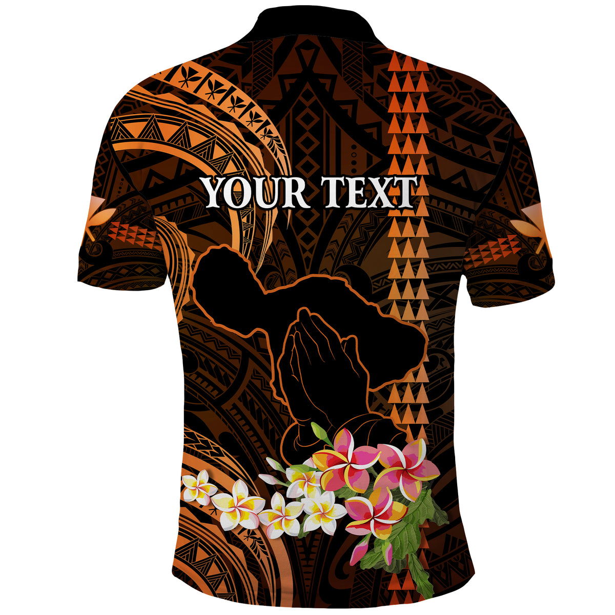 Personalised Hawaii Polo Shirt Pray For Maui Hawaiian Plumeria Pattern Gold Version LT14 - Polynesian Pride