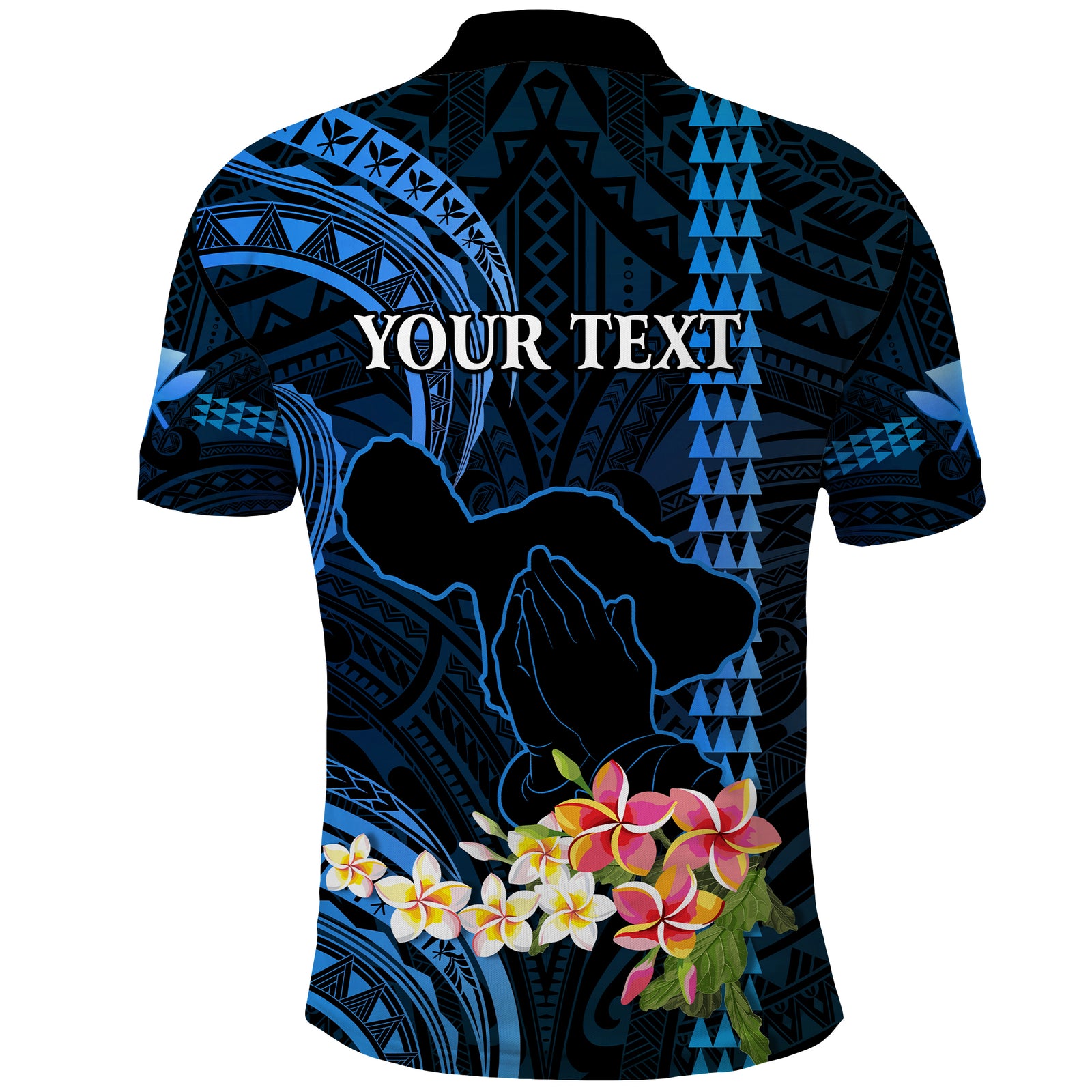 Personalised Hawaii Polo Shirt Pray For Maui Hawaiian Plumeria Pattern Blue Version LT14 - Polynesian Pride