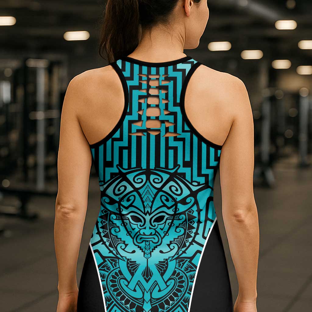 Basketball New Zealand Hollow Tank Top Teal Maori Ta Moko Indigenous LT9 - Polynesian Pride