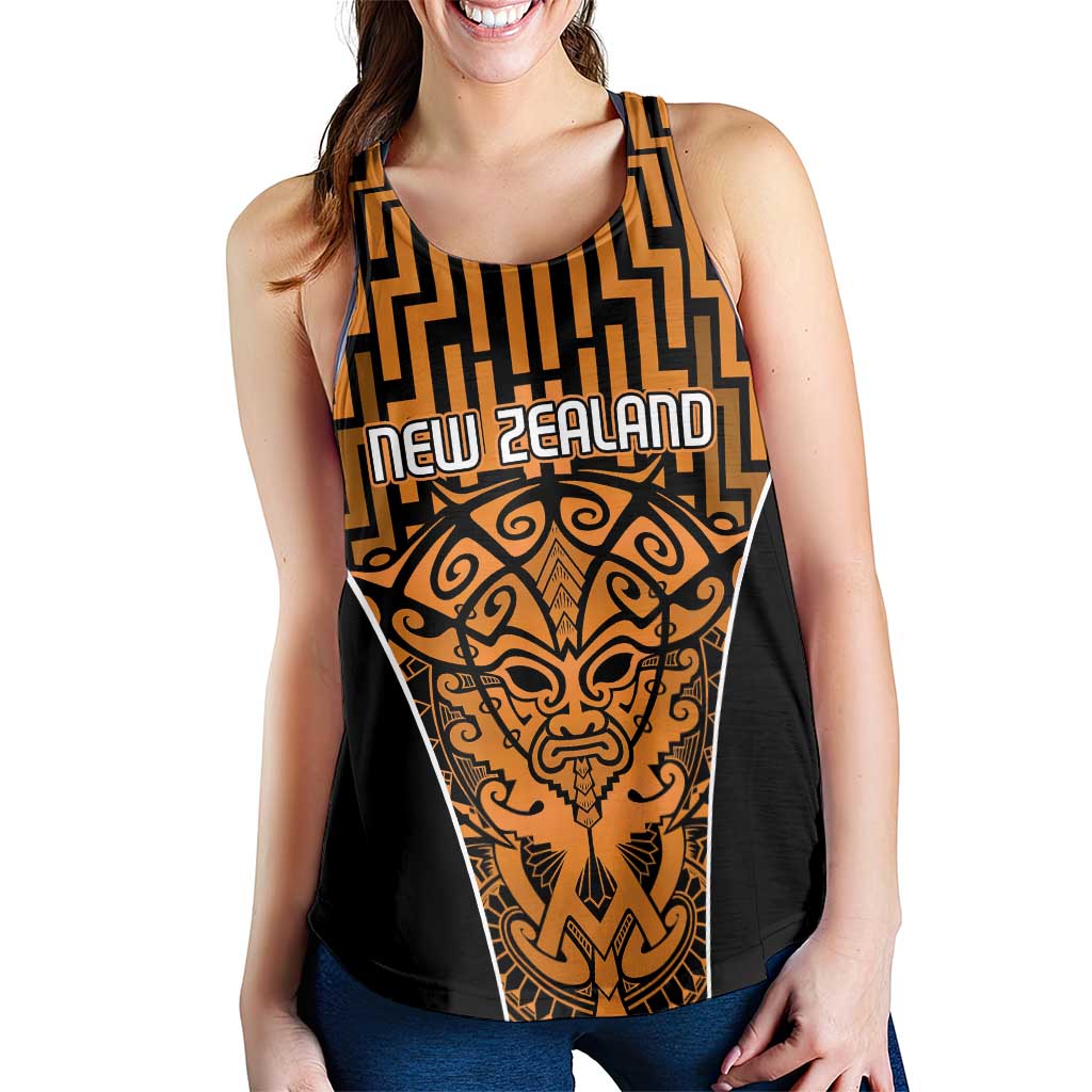 Basketball New Zealand Women Racerback Tank Gold Maori Ta Moko Indigenous LT9 - Polynesian Pride