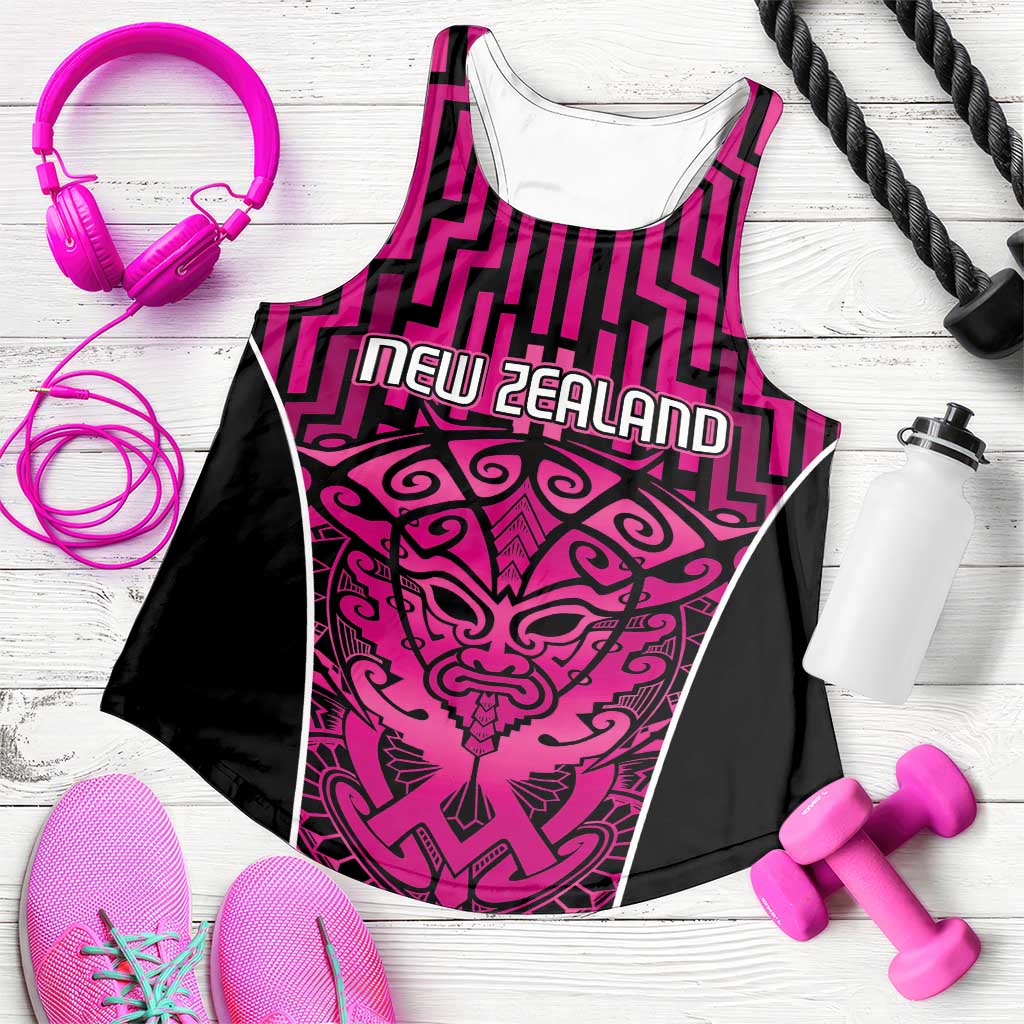 Basketball New Zealand Women Racerback Tank Pink Maori Ta Moko Indigenous LT9 Pink - Polynesian Pride