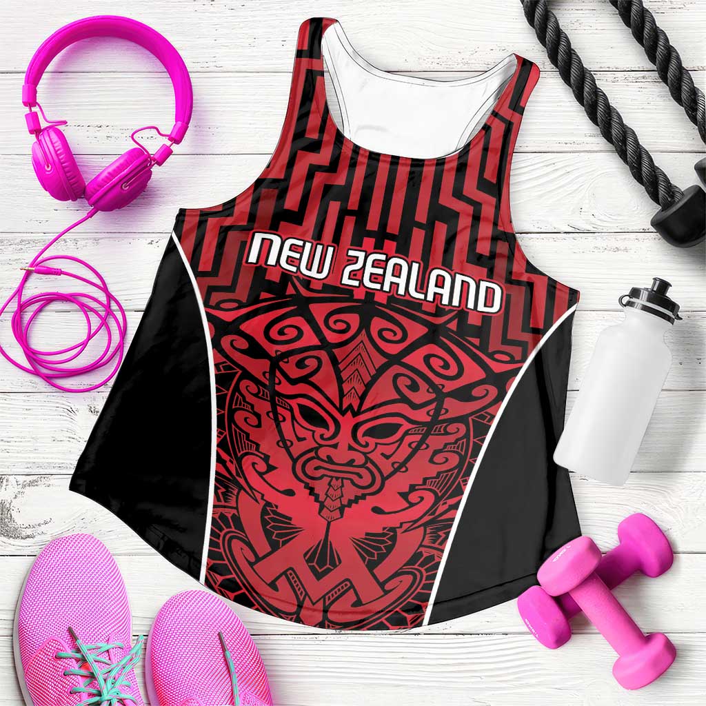 Basketball New Zealand Women Racerback Tank Red Maori Ta Moko Indigenous LT9 Red - Polynesian Pride