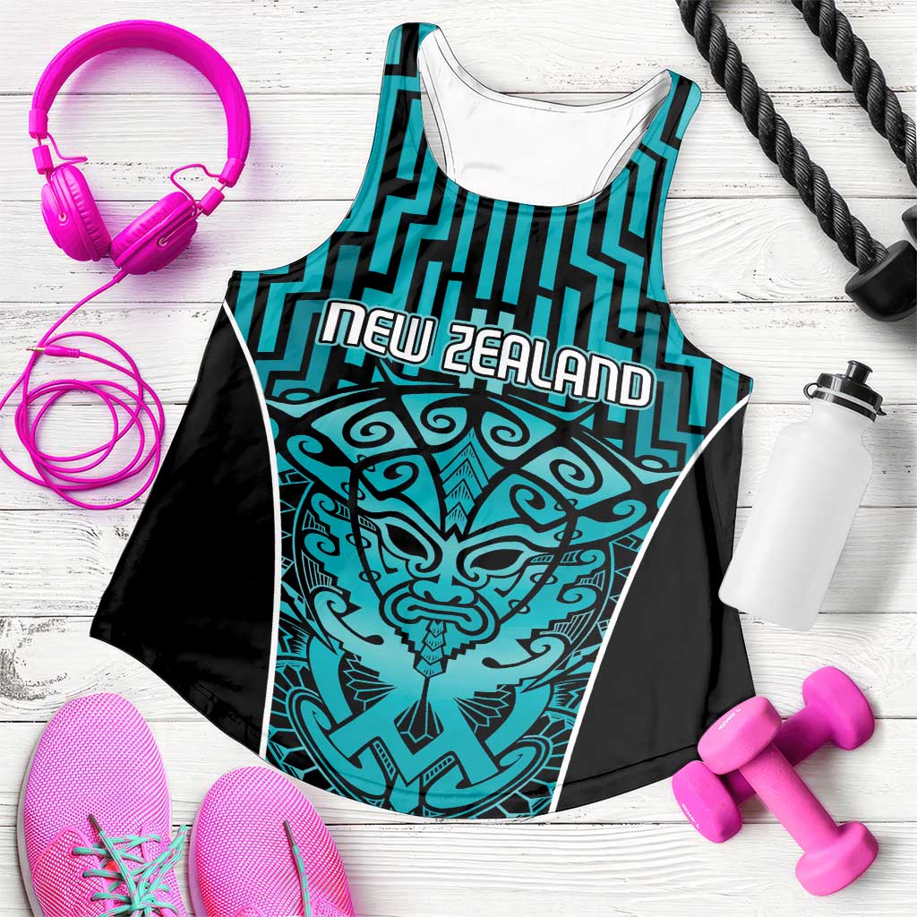 Basketball New Zealand Women Racerback Tank Teal Maori Ta Moko Indigenous LT9 Teal - Polynesian Pride