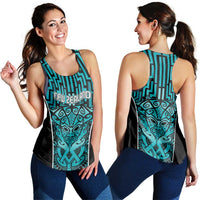 Basketball New Zealand Women Racerback Tank Teal Maori Ta Moko Indigenous LT9 - Polynesian Pride