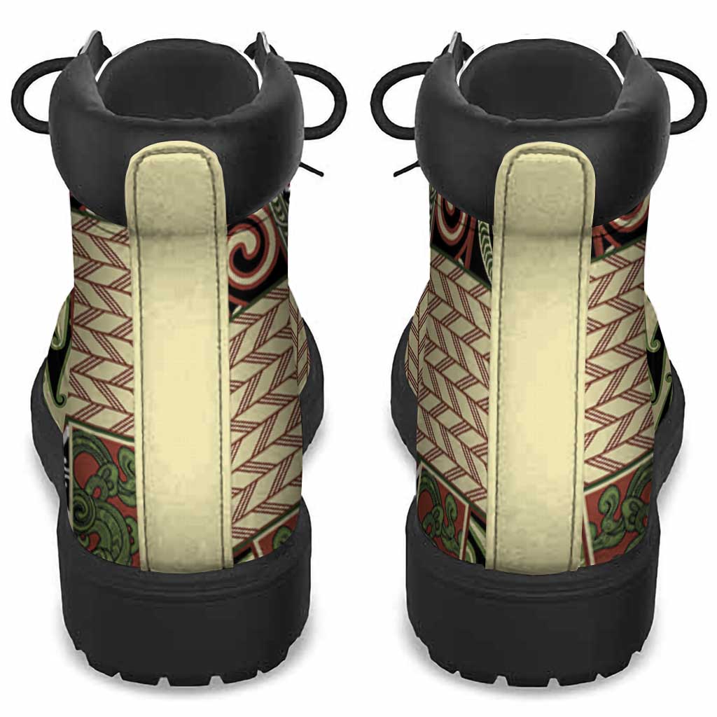 Beige Aotearoa Kowhaiwhai Pattern All Season Boots NZ Maori Quilt Style - Polynesian Pride
