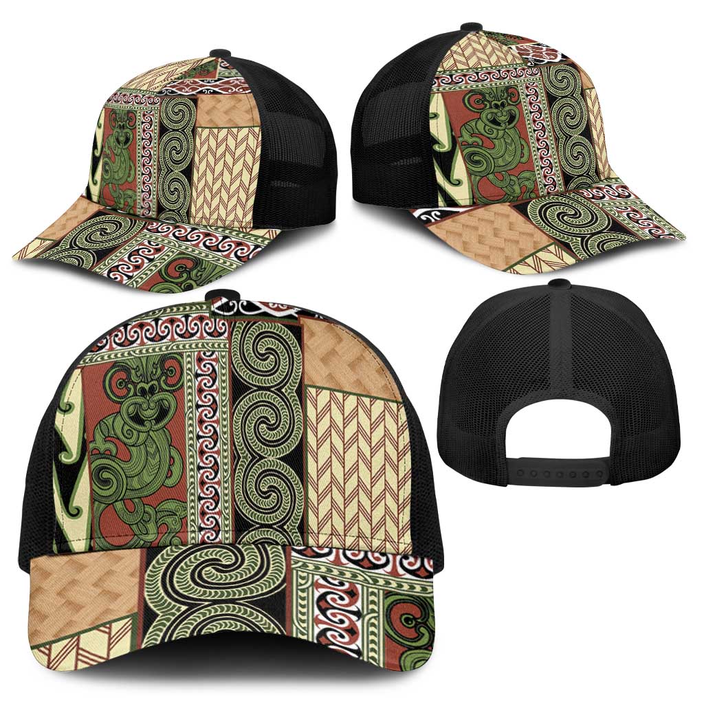 Beige Aotearoa Kowhaiwhai Pattern Baseball Net Cap NZ Maori Quilt Style - Polynesian Pride