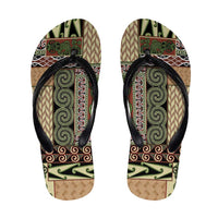 Beige Aotearoa Kowhaiwhai Pattern Flip Flops NZ Maori Quilt Style LT14 Beige - Polynesian Pride