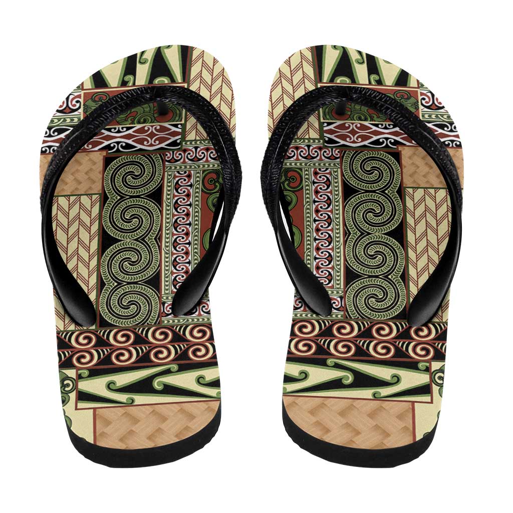 Beige Aotearoa Kowhaiwhai Pattern Flip Flops NZ Maori Quilt Style LT14 - Polynesian Pride