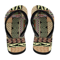 Beige Aotearoa Kowhaiwhai Pattern Flip Flops NZ Maori Quilt Style LT14 - Polynesian Pride