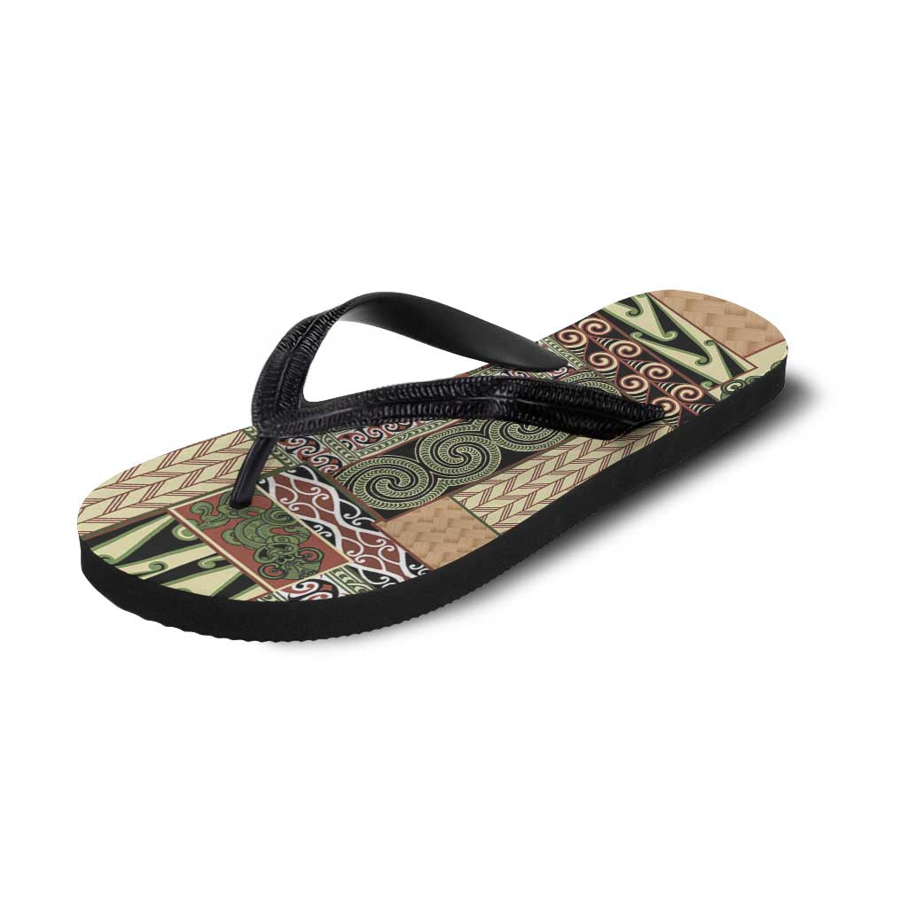 Beige Aotearoa Kowhaiwhai Pattern Flip Flops NZ Maori Quilt Style LT14 - Polynesian Pride