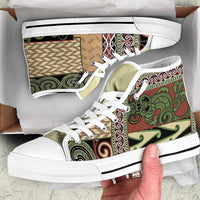 Beige Aotearoa Kowhaiwhai Pattern High Top Shoes NZ Maori Quilt Style LT14 Beige - Polynesian Pride