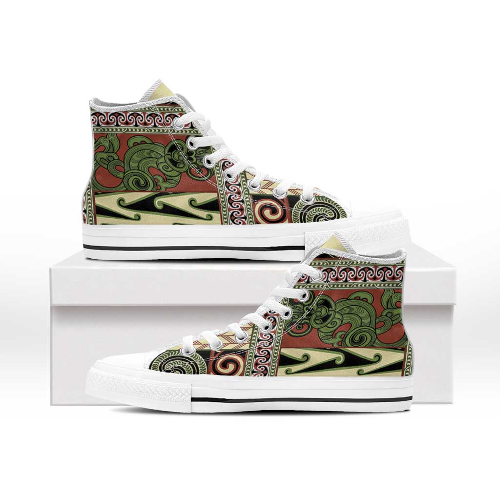 Beige Aotearoa Kowhaiwhai Pattern High Top Shoes NZ Maori Quilt Style LT14 - Polynesian Pride