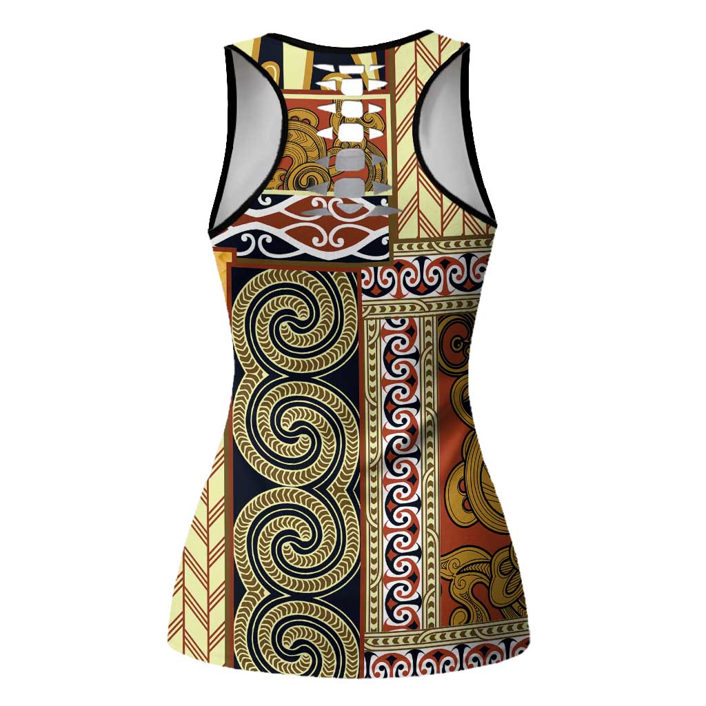 Beige Aotearoa Kowhaiwhai Pattern Hollow Tank Top NZ Maori Quilt Style LT14 - Polynesian Pride