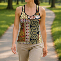 Beige Aotearoa Kowhaiwhai Pattern Hollow Tank Top NZ Maori Quilt Style LT14 - Polynesian Pride