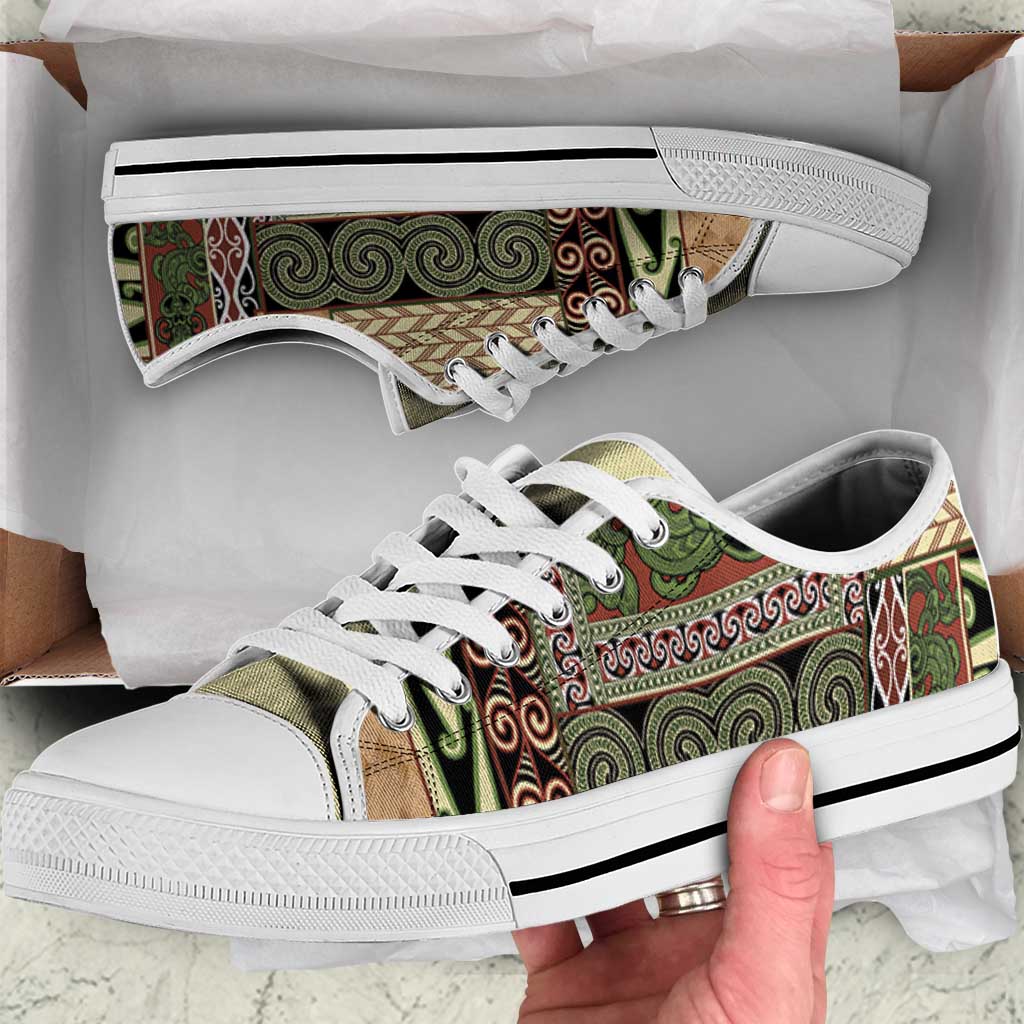 Beige Aotearoa Kowhaiwhai Pattern Low Top Shoes NZ Maori Quilt Style LT14 Beige - Polynesian Pride