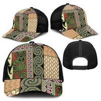 Beige Aotearoa Kowhaiwhai Pattern Mesh Trucker Cap NZ Maori Quilt Style - Polynesian Pride