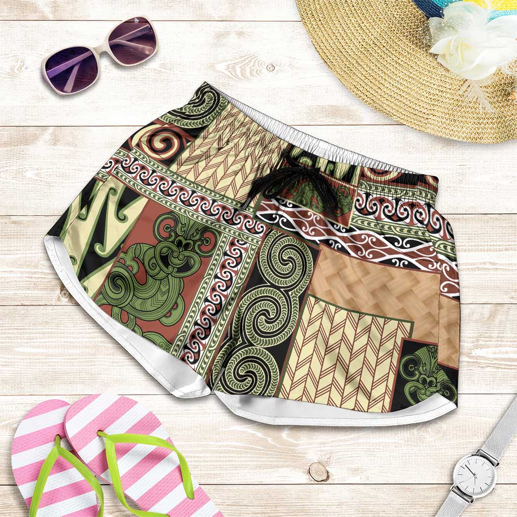 Beige Aotearoa Kowhaiwhai Pattern Shorts for Women NZ Maori Quilt Style LT14 Beige - Polynesian Pride