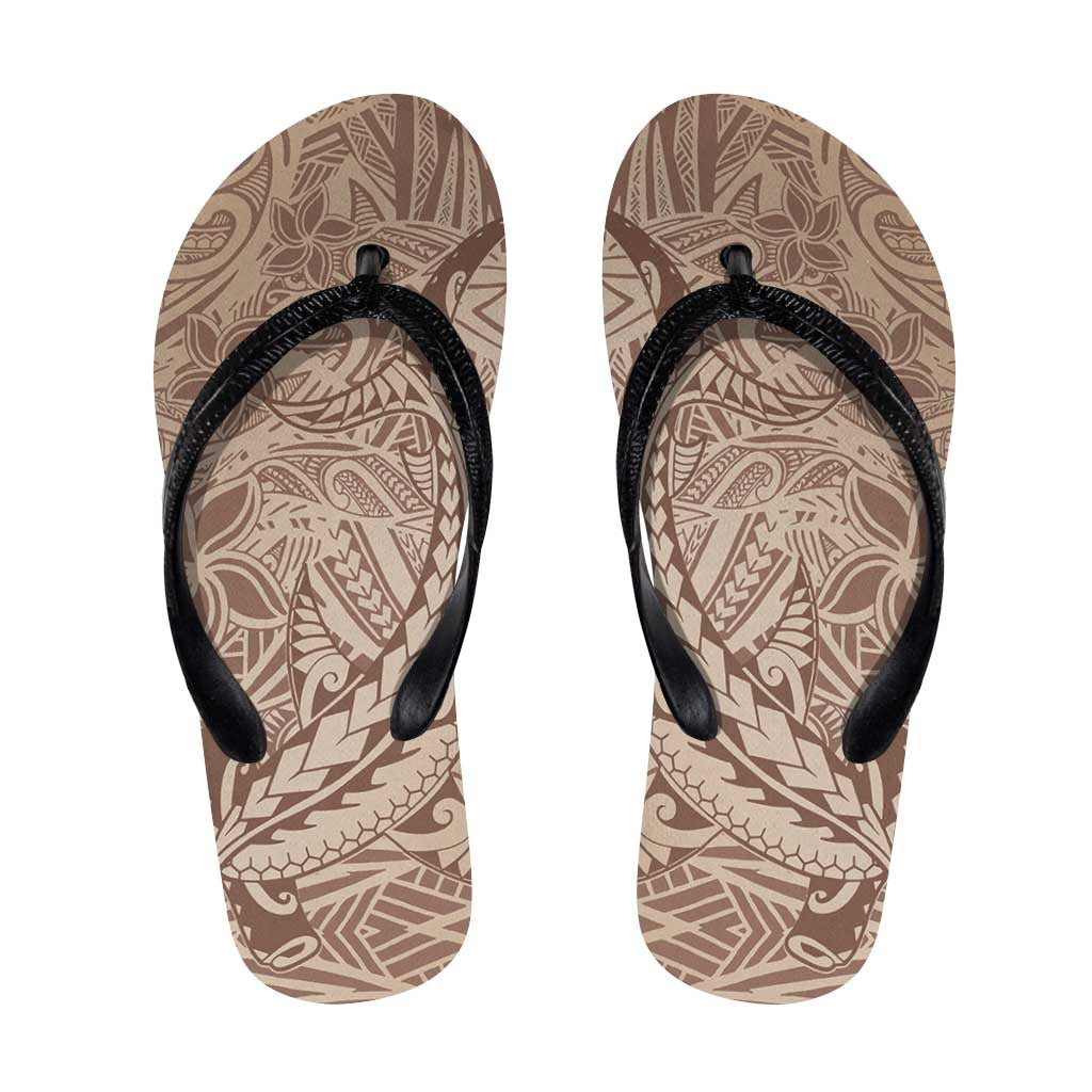 Beige Gradient Polynesia Flip Flops Hawaiian Tribal Hammerhead Shark Tattoo LT14 Beige - Polynesian Pride