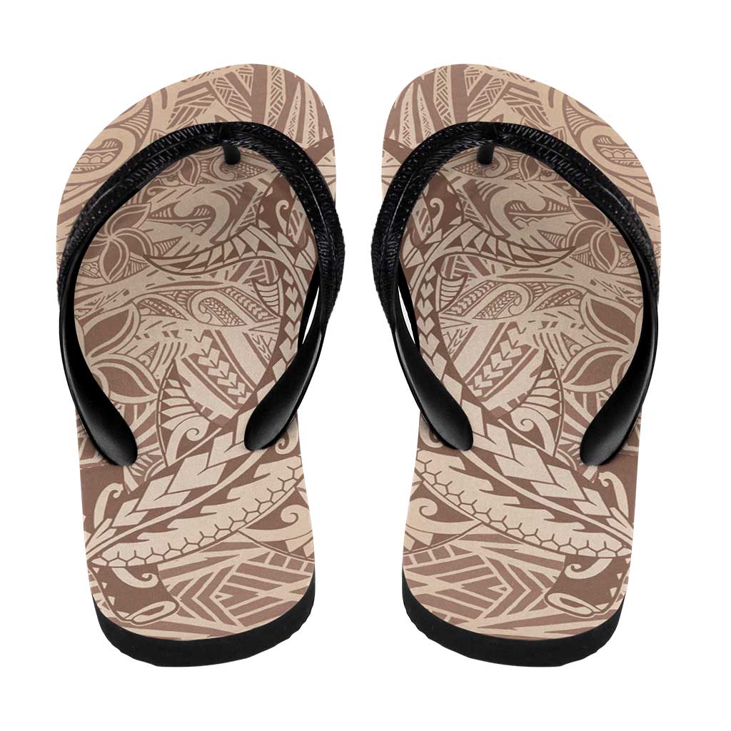 Beige Gradient Polynesia Flip Flops Hawaiian Tribal Hammerhead Shark Tattoo LT14 - Polynesian Pride