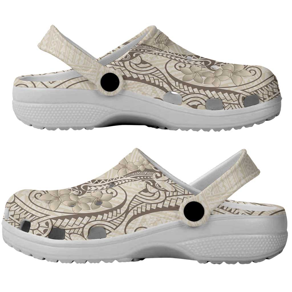 Beige Hawaii Clogs Shoes Hammerhead Shark Tattoo Curve Polynesian - Polynesian Pride