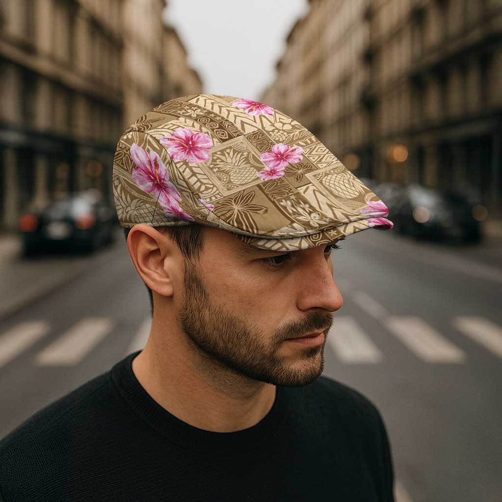 Beige Hawaii Hibiscus Tropical Flowers Motifs Jeff Hat - Polynesian Pride