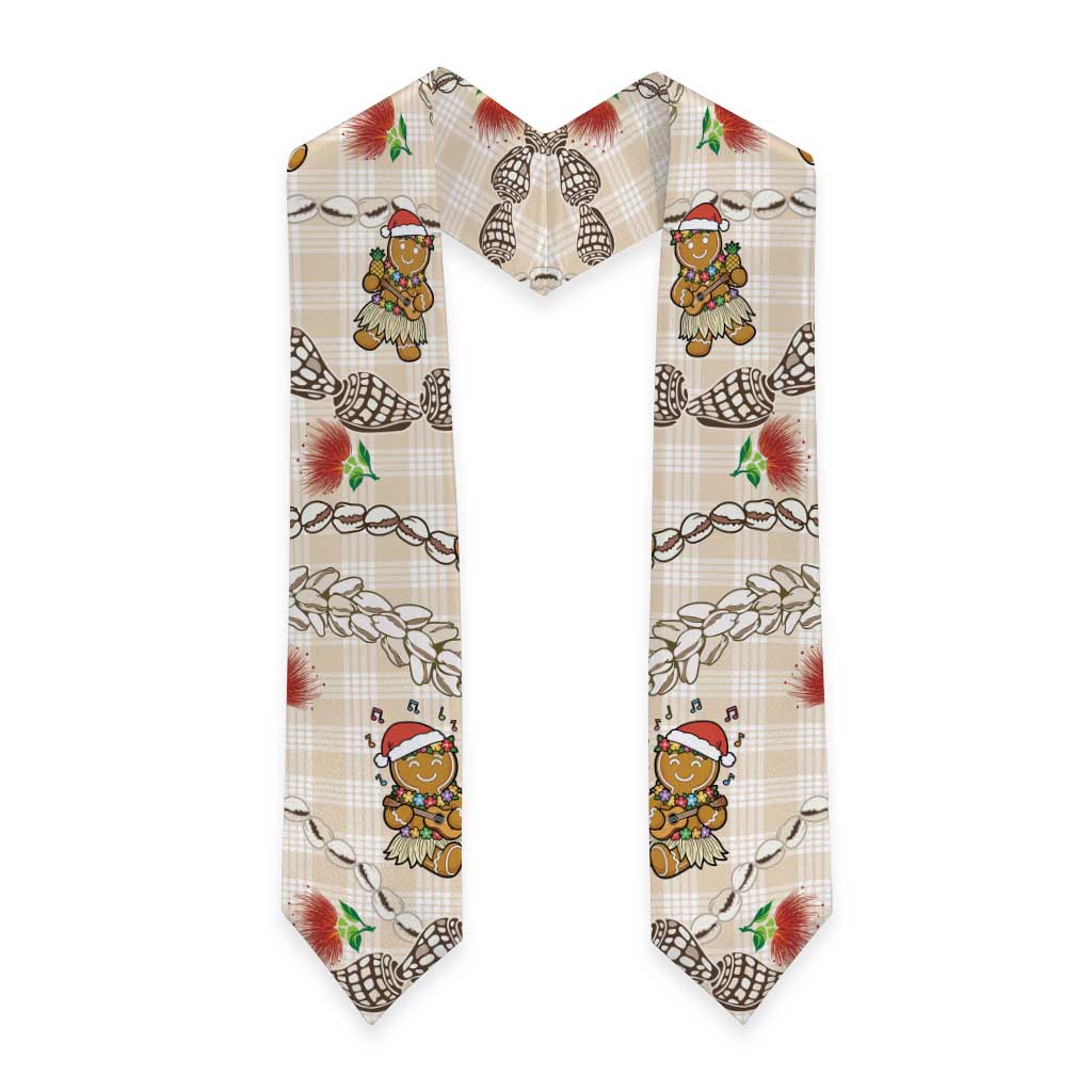 Beige Palaka Hawaii Mele Kalikimaka Graduation Stole Ohia Lehua Shell Leis Funny Gingerbread Santa - Polynesian Pride