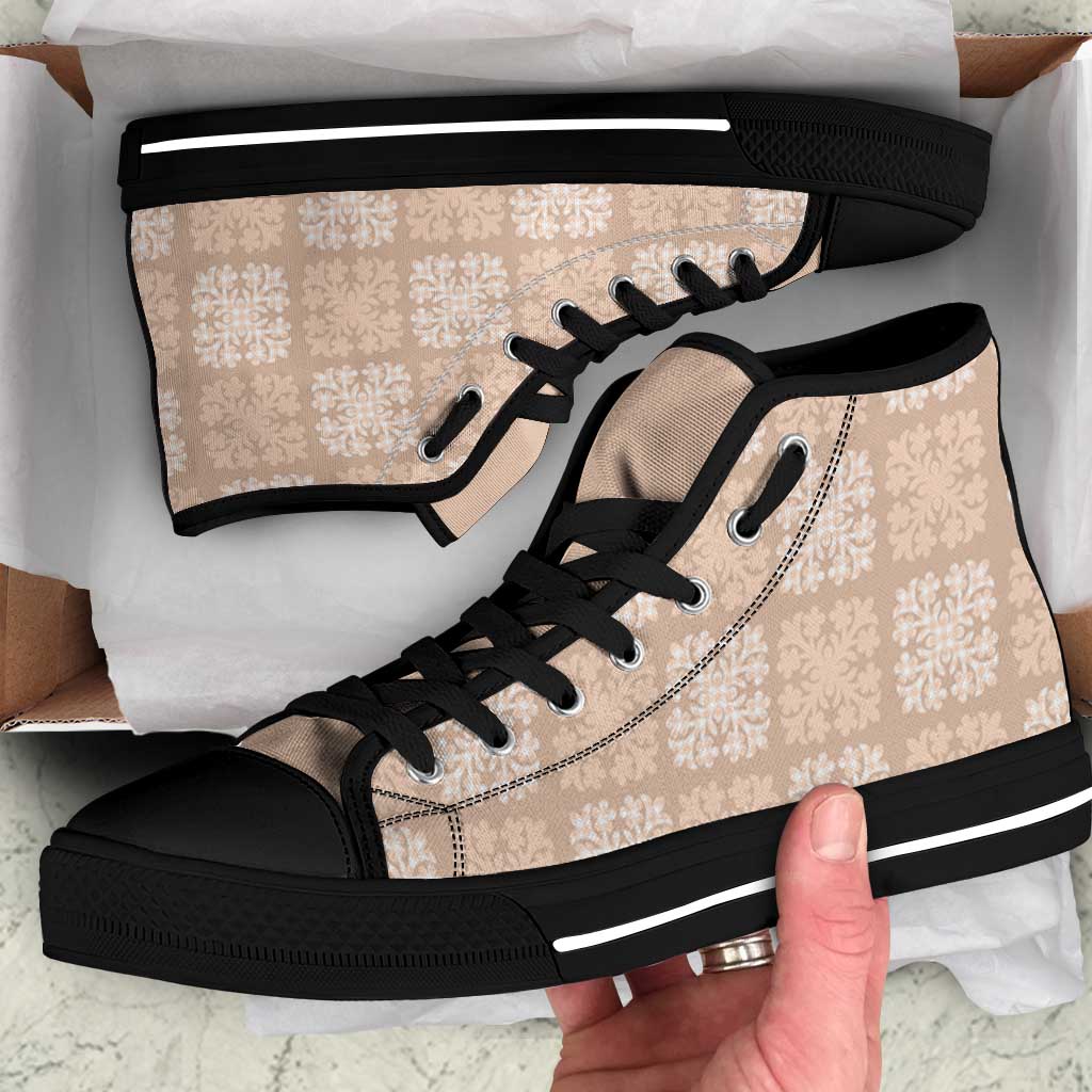 Beige Palaka Quilt Hawaii High Top Shoes Traditional Hawaii-plaid Pattern LT14 Beige - Polynesian Pride