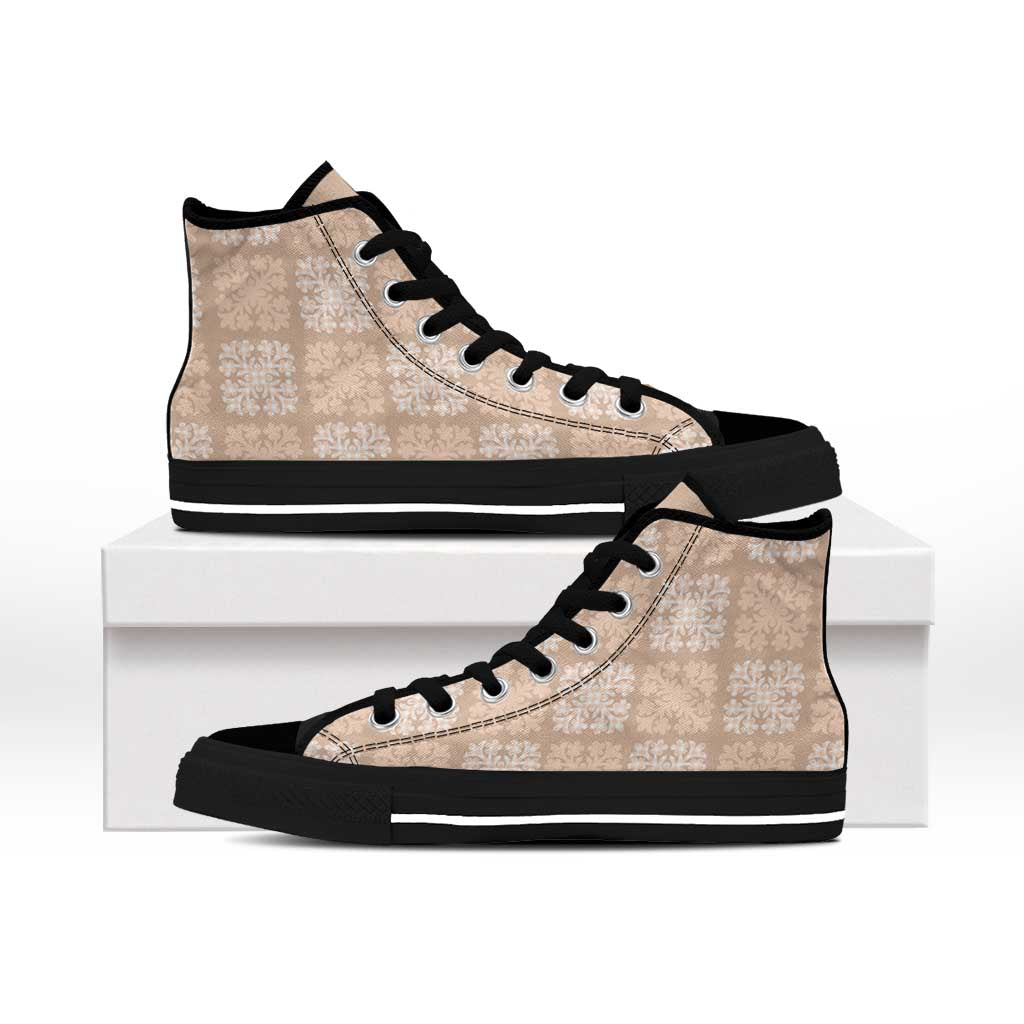 Beige Palaka Quilt Hawaii High Top Shoes Traditional Hawaii-plaid Pattern LT14 - Polynesian Pride