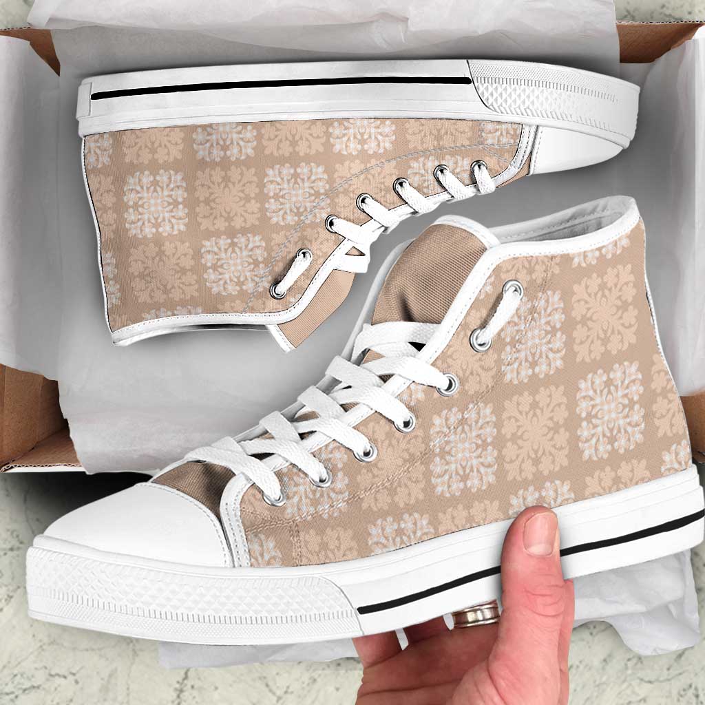 Beige Palaka Quilt Hawaii High Top Shoes Traditional Hawaii-plaid Pattern LT14 Beige - Polynesian Pride