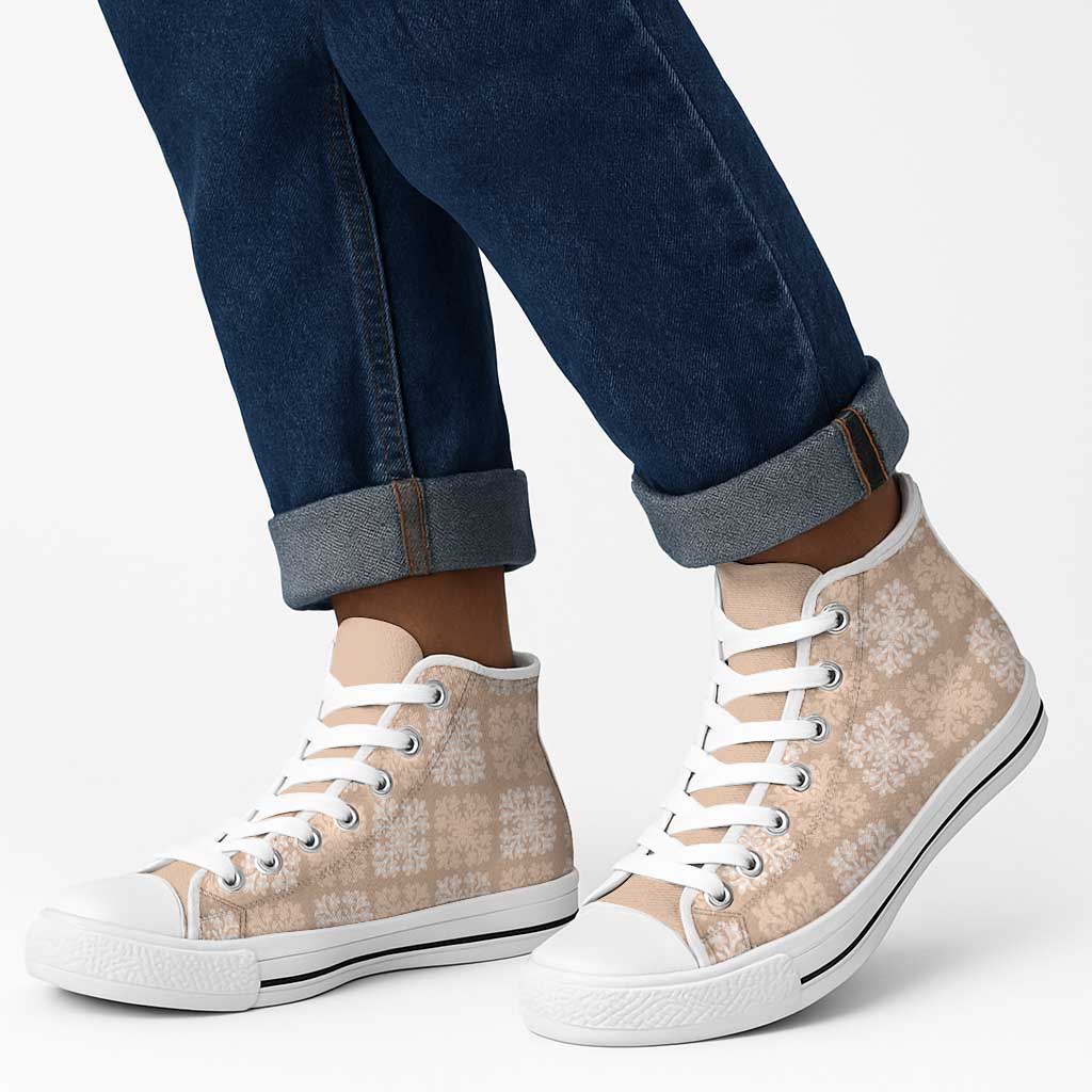Beige Palaka Quilt Hawaii High Top Shoes Traditional Hawaii-plaid Pattern LT14 - Polynesian Pride