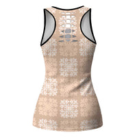 Beige Palaka Quilt Hawaii Hollow Tank Top Traditional Hawaii-plaid Pattern LT14 - Polynesian Pride