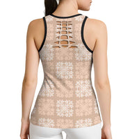 Beige Palaka Quilt Hawaii Hollow Tank Top Traditional Hawaii-plaid Pattern LT14 - Polynesian Pride