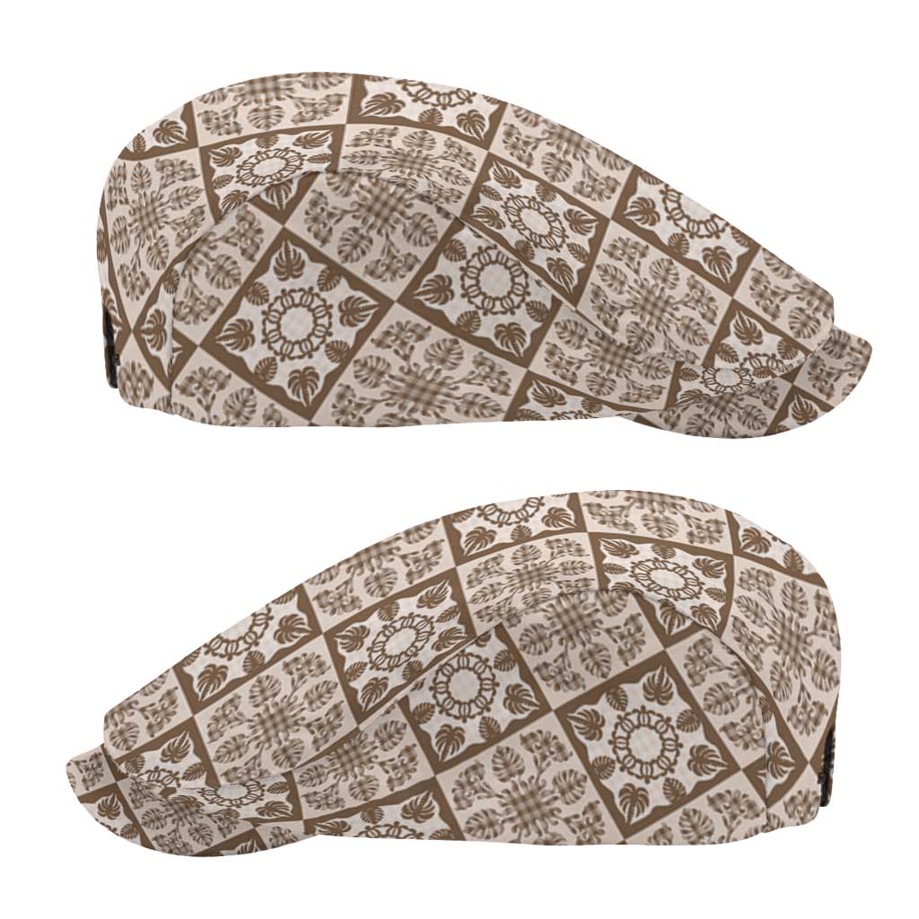 Beige Palaka Quilt Hawaii Jeff Hat Hawaiian Tropical Monstera Sea Turtle