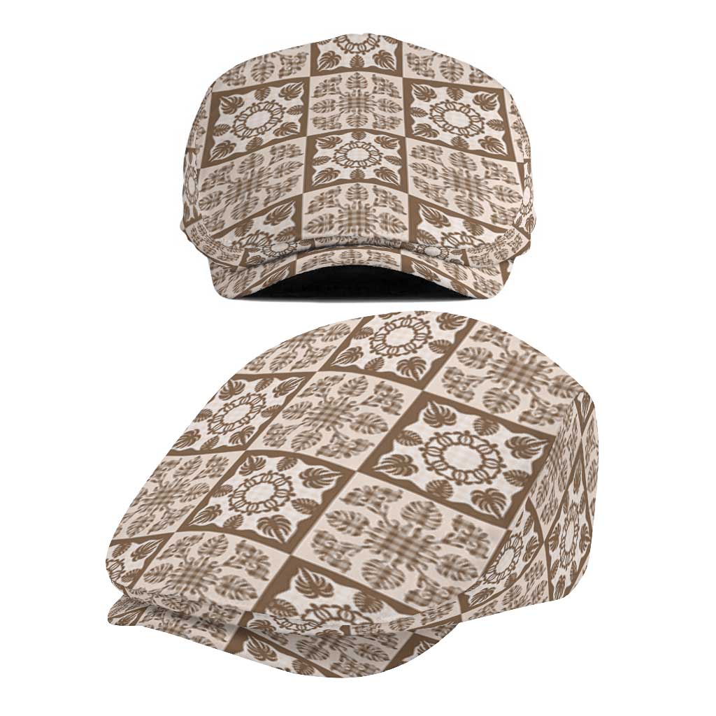 Beige Palaka Quilt Hawaii Jeff Hat Hawaiian Tropical Monstera Sea Turtle
