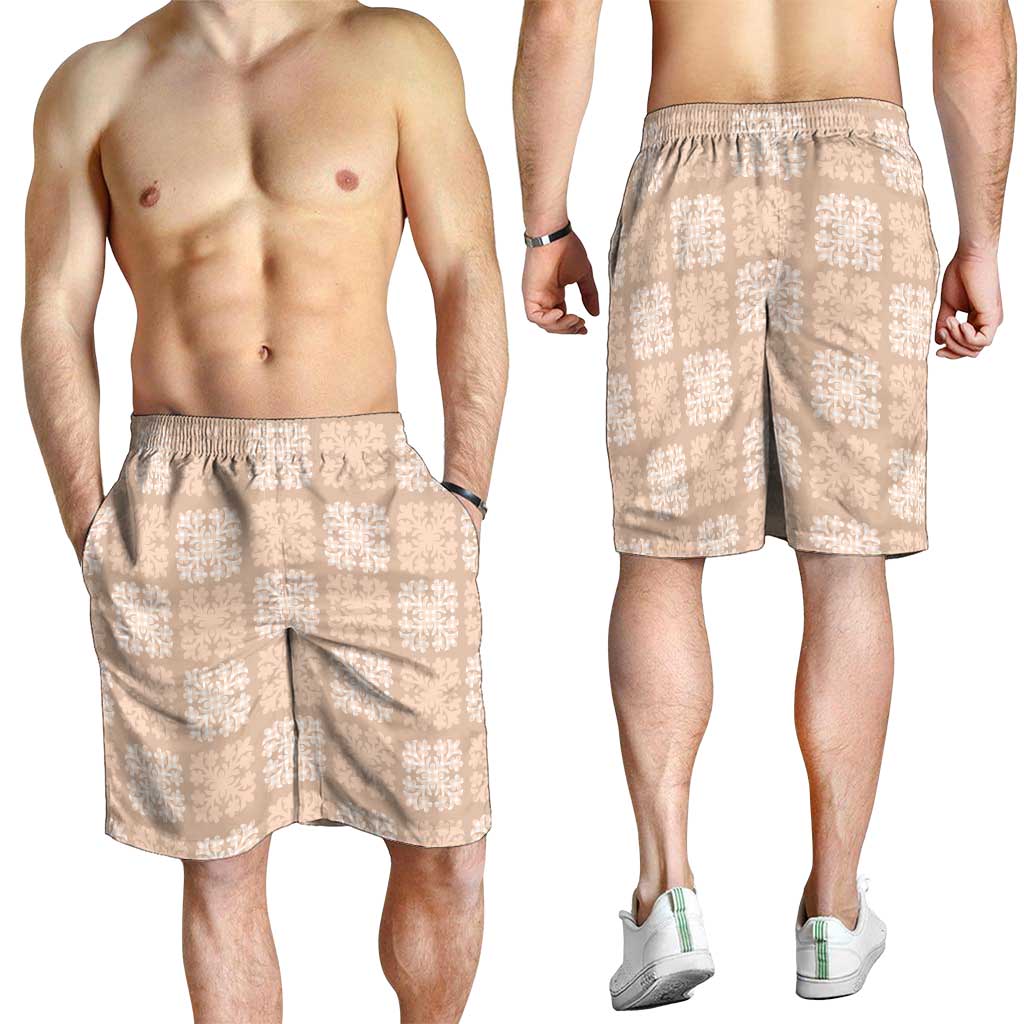 Beige Palaka Quilt Hawaii Shorts for Men Traditional Hawaii-plaid Pattern - Polynesian Pride
