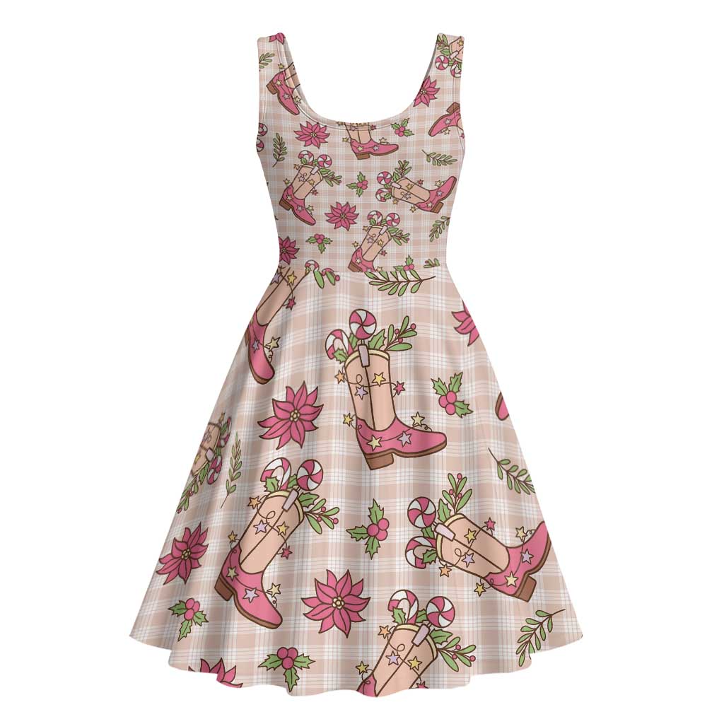 Beige Paniolo Palaka Hawaiian Cowgirl Christmas Midi Dress - Polynesian Pride